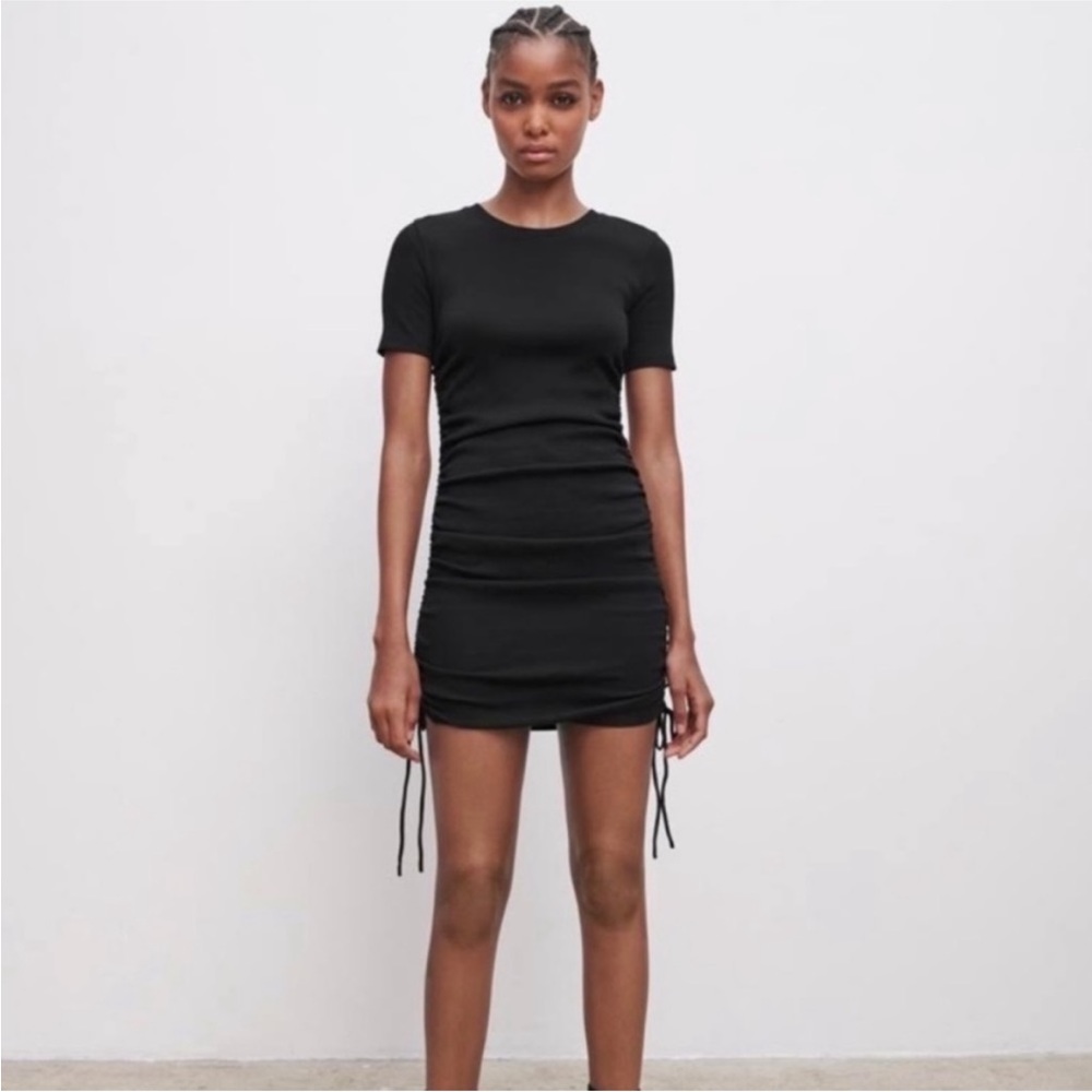 ZARA Ribbed Ruched Tee Mini Dress